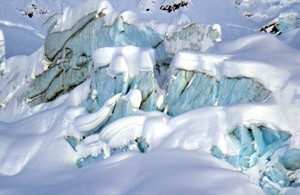 Glacial blue ice is everywhere, every day, at Haines heli.